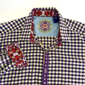 Robert Graham Shirt Mens Size XLT Purple Plaid Button Up Long Sleeve Flip Cuff